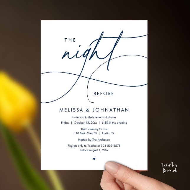Romantisches Essen am Abend vor der Hochzeit Einladung (Romantic The Night Before Wedding Rehearsal Dinner Invitation card in navy blue)