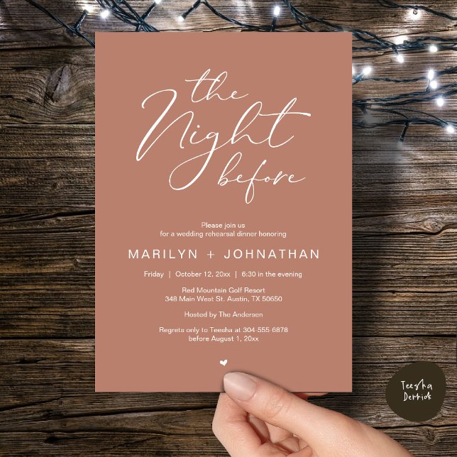 Romantisches Essen am Abend vor der Hochzeit Einladung (Romantic The Night Before Modern Wedding Rehearsal Dinner Invitation Card PDF Rustic Earthy Brown)