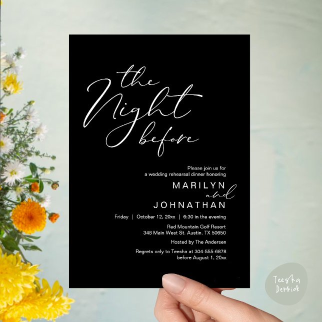 Romantisches Essen am Abend vor der Hochzeit Einladung (Romantic The Night Before Modern Wedding Rehearsal Dinner Invitation Card PDF Classy Black White)