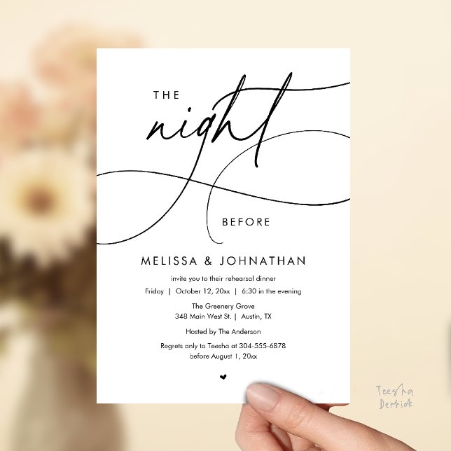 Romantisches Essen am Vorabend der Hochzeit Einladung (Romantic The Night Before Wedding Rehearsal Dinner Invitation card in black and white)