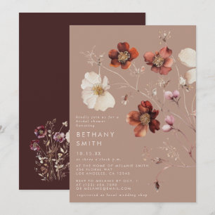 Romantisches Fall Taupe Wildblume Brautparty Einladung