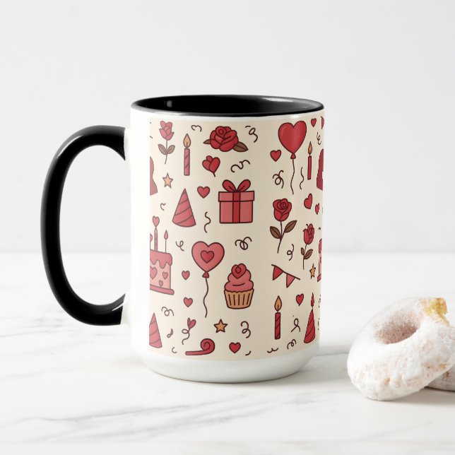 Romantisches Feier-Doodle-Muster Tasse (Mit Donut)