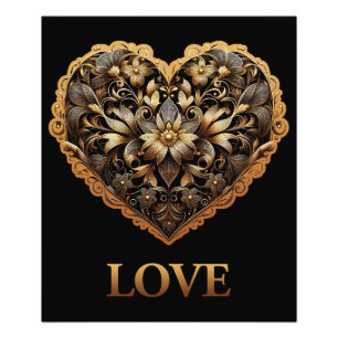 Romantisches Filigran-Goldherz mit dem Wort Liebe Fotodruck