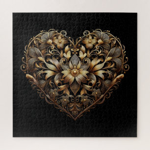 Romantisches Filigran-Goldherz. Valentinstag Liebe Puzzle
