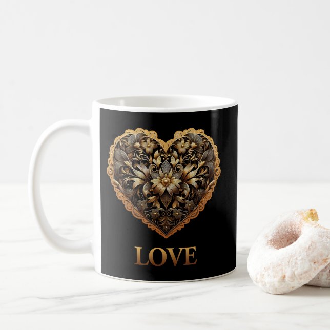 Romantisches filigranes Goldherz mit Liebe Kaffeetasse (Mit Donut)