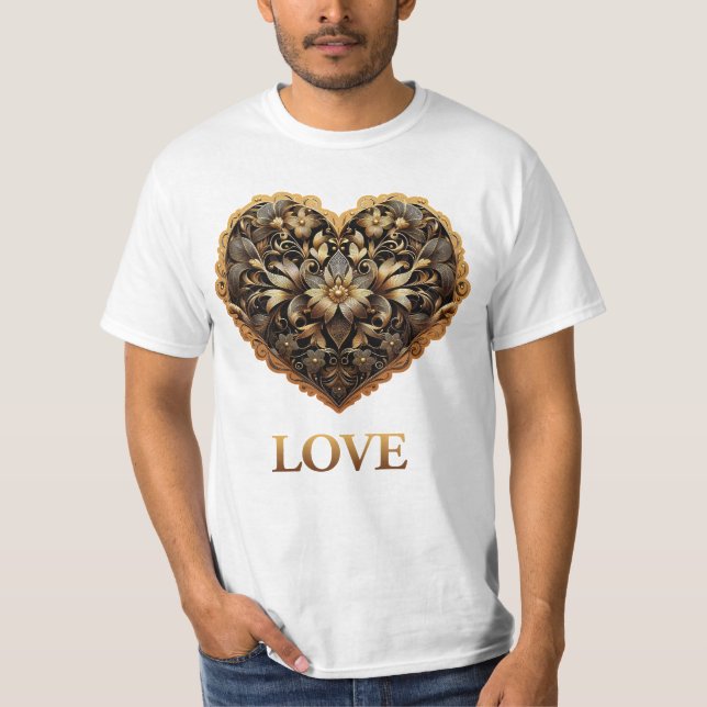 Romantisches filigranes Goldherz mit Liebe T-Shirt (Vorderseite)