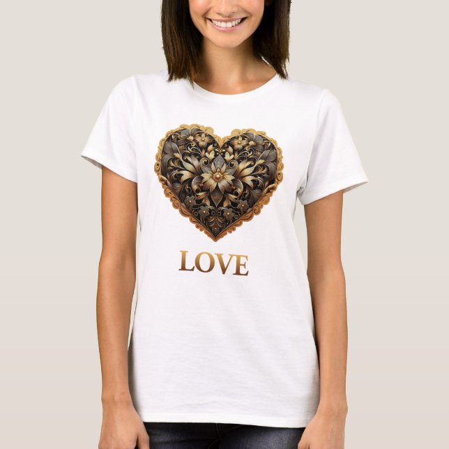Romantisches filigranes Goldherz mit Liebe T-Shirt (Vorderseite)
