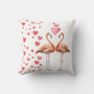Romantisches Flamingo-Paar mit rosa Herz-Liebesdek Kissen