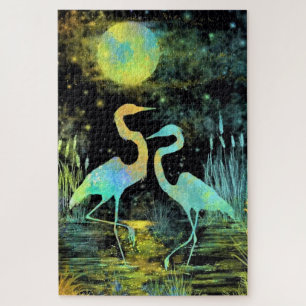 Romantisches Flamingos Night Puzzle - Malerei