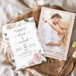 Romantisches Foto Dusty Pink Floral Wedding Einladung