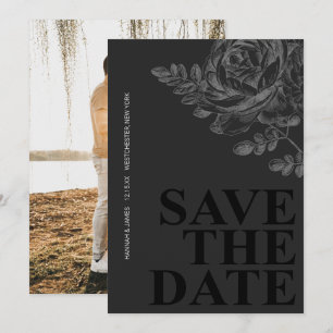 Romantisches Foto Floral Save the Date Schwarz-wei Einladung