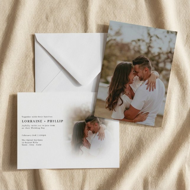 Romantisches Foto Gradienten Hochzeit Einladung (Romantic color photo gradient wedding invitation.)