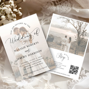 Romantisches Foto-Script QR-Hochzeit All-in-One Einladung