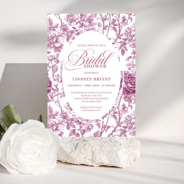Romantisches Fuchsia-Rosen-Muster Brautparty  Einladung (Romantic Fuchsia Pink Roses Pattern Bridal Shower Invite)