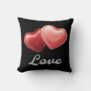 Romantisches funkelndes rotes Herz "Liebe" Glitter Kissen