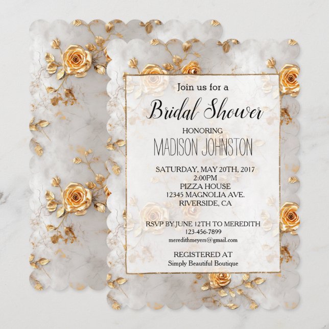 Romantisches Gelbrosen-Brautparty Einladung (Vorne/Hinten)