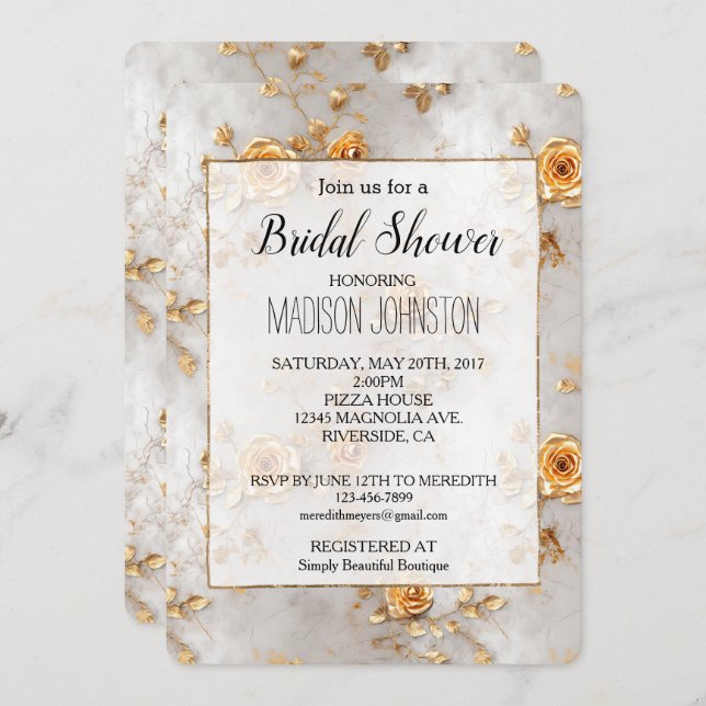Romantisches Gelbrosen-Brautparty Einladung (Vorne/Hinten)