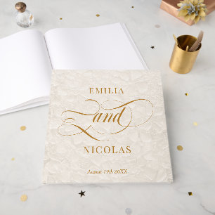 Romantisches Gold-Blumenmuster-Hochzeit Gästebuch