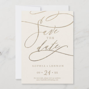 Romantisches Gold in Kalligrafie Elfenbein Save The Date