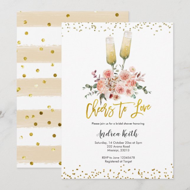 Romantisches Gold jubelt Liebe Brautparty Einladung (Vorne/Hinten)