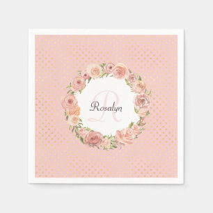 Romantisches Gold punktierter Rosen-mit Monogramm Serviette