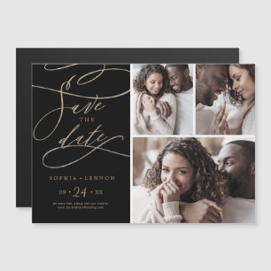 Romantisches Gold und Black 3 Foto Save the Date Magneteinladung