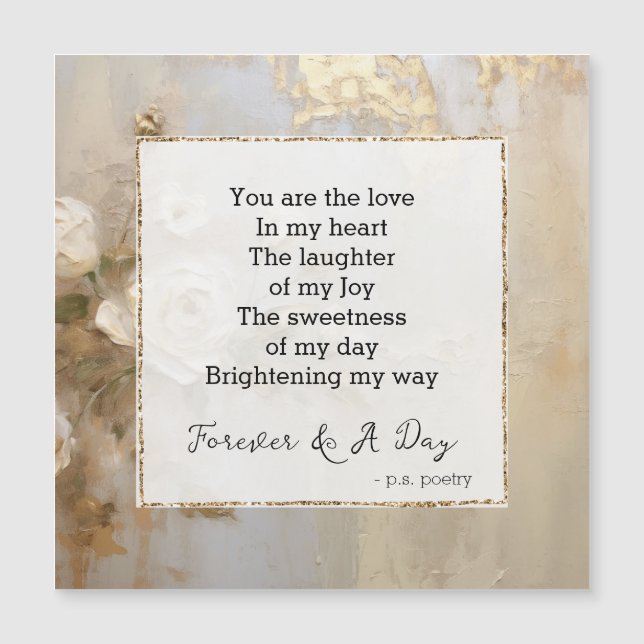 Romantisches Gold White Roses Forever Gedicht Magnetkarte (Vorderseite)