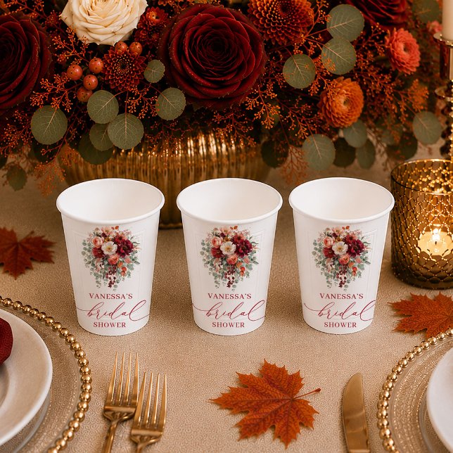 Romantisches goldenes Eukalyptus-Herbst-Brautjungg Pappbecher (Romantic gold eucalyptus fall bridal shower paper cups

)
