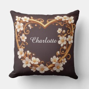 🌸 Romantisches goldenes Herz Blumen Elegante Hoch Kissen