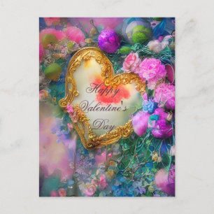 Romantisches goldenes Herz und Blumen Valentinstag Postkarte