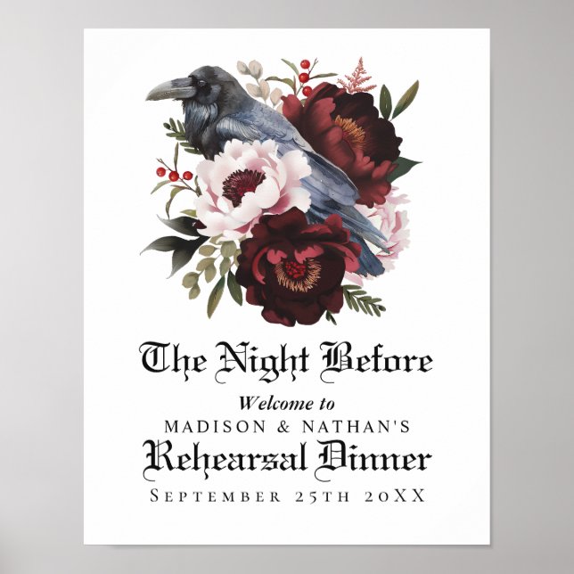 Romantisches Gothic Raven Wedding Probe Dinner Poster (Vorne)