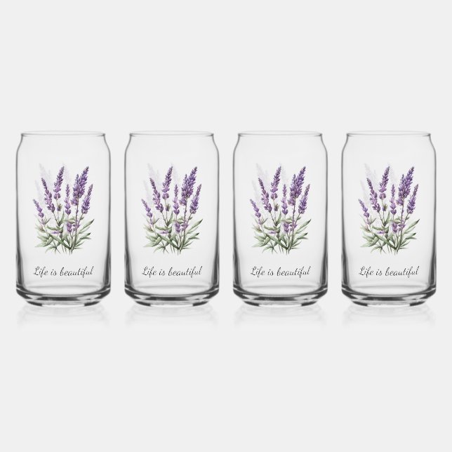 Romantisches Grau Lila Lavendel Blumenmuster Dosenglas (Vorderseite)