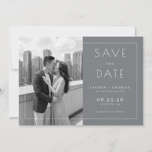 Romantisches graues minimalistisches Foto Save The Date (Vorderseite)