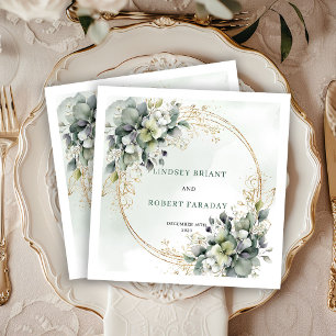Romantisches Grün und Goldene Botanische Hochzeit Serviette