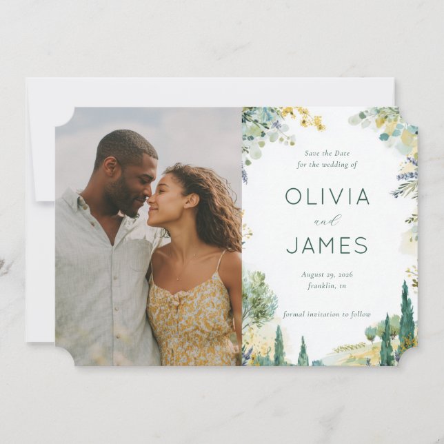 Romantisches grünes Blumen-Foto Save The Date (Vorderseite)