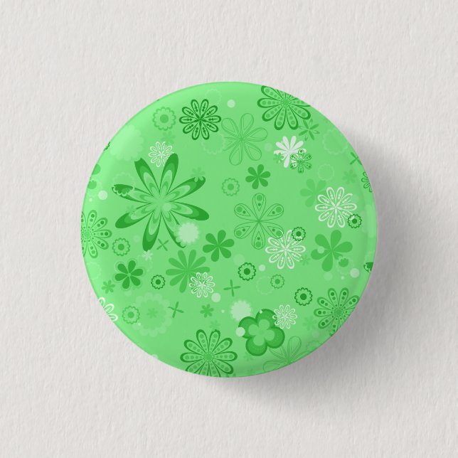 Romantisches grünes Blumenmuster Button (Vorderseite)