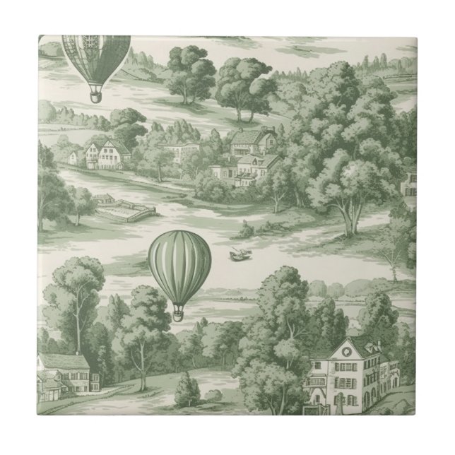 Romantisches grünes Landtoile-Ballonmuster Fliese (Vorderseite)