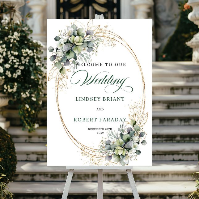 Romantisches grünes und goldenes Hochzeits-Willkom Poster (Romantic Green and Gold Wedding Welcome Sign)