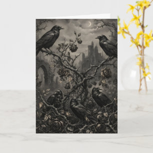 Romantisches Halloween Gothic Raben und Rosen     Karte