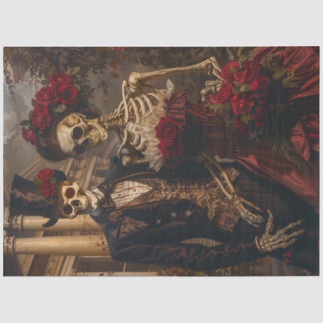 Romantisches Halloween Skeleton Couple Decoupage Seidenpapier (Vorderseite)