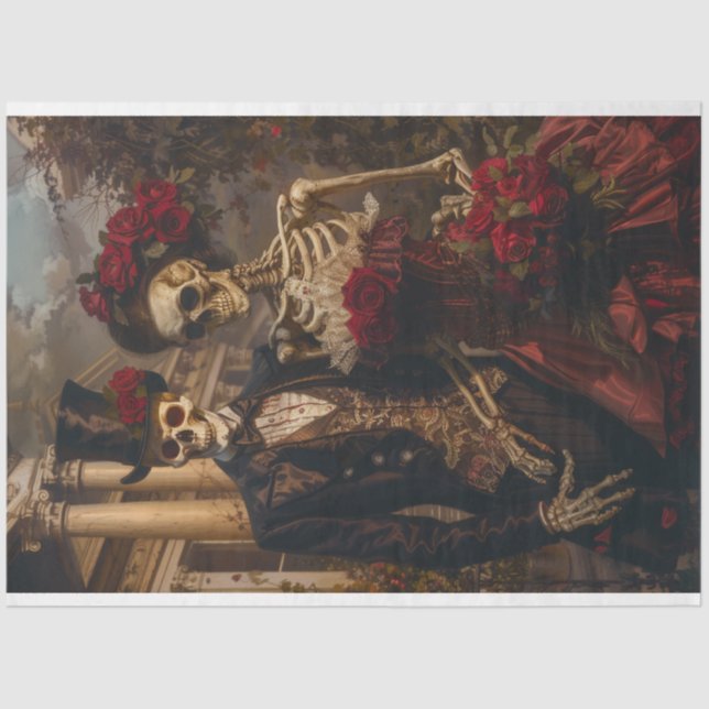 Romantisches Halloween Skeleton Couple Decoupage Seidenpapier (Vorderseite)