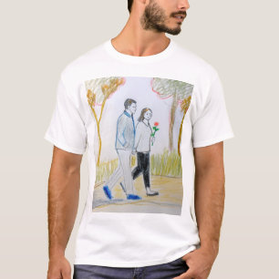 Romantisches Handgezeichnetes Paar, das im Park sp T-Shirt