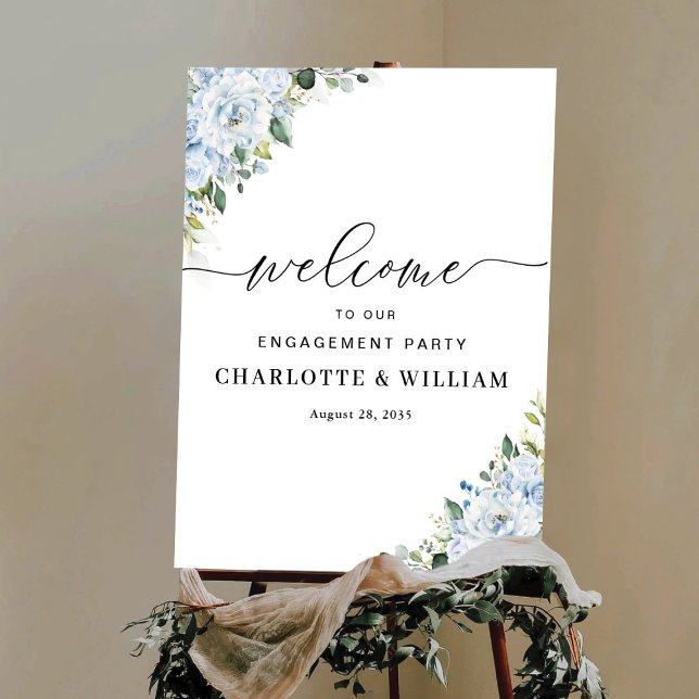 Romantisches hellblaues Blumen-Engagement-Party-Po Poster (Von Creator hochgeladen)