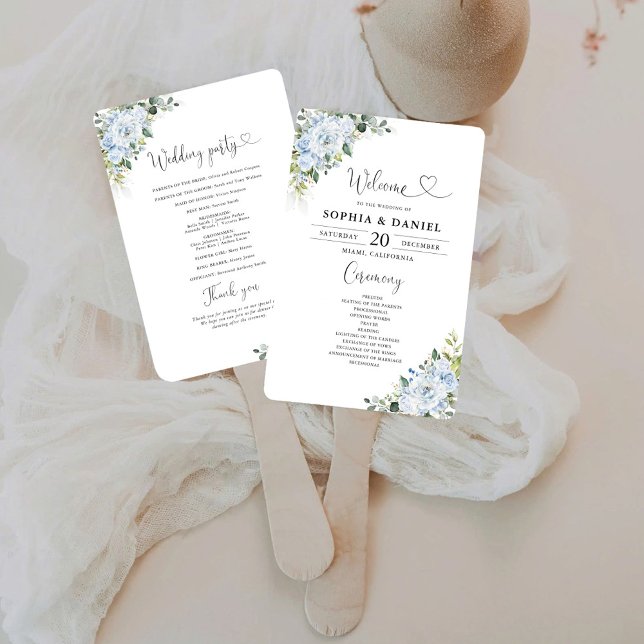 Romantisches hellblaues florales Hochzeitsprogramm Fächer (Von Creator hochgeladen)