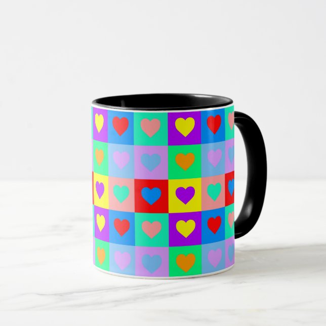 Romantisches Herz - Farbenfrohe Muster Pop Art Tasse (VorderseiteRechts)