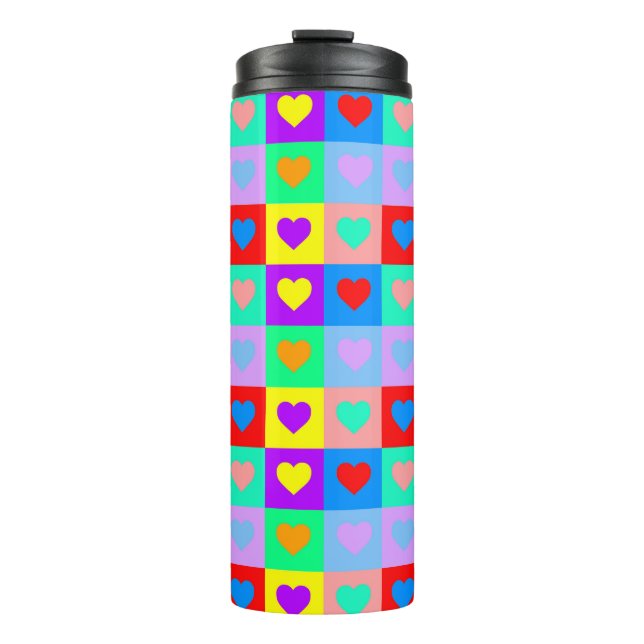Romantisches Herz - Farbenfrohe Muster Pop Art Thermosbecher (Vorderseite)