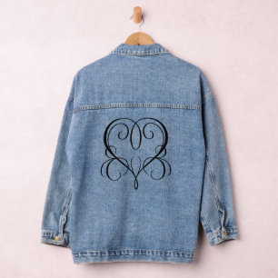 Romantisches Herz Hochzeitskalligraphie Schwarzes Jeansjacke