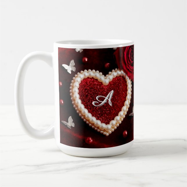 Romantisches Herz mit Perlenrand Kaffeetasse (Links)