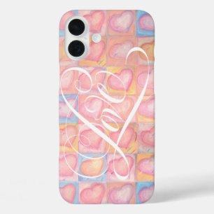 Romantisches HERZ Rosa LIEBE Kalligrafie Buchstabe iPhone 16 Plus Hülle