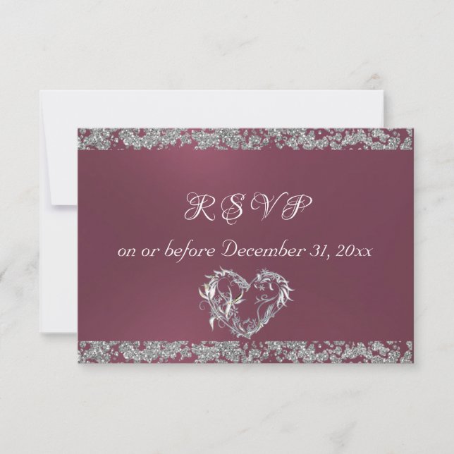 Romantisches Herz und Glitzer auf dem Lavendel RSVP Karte (Vorderseite)